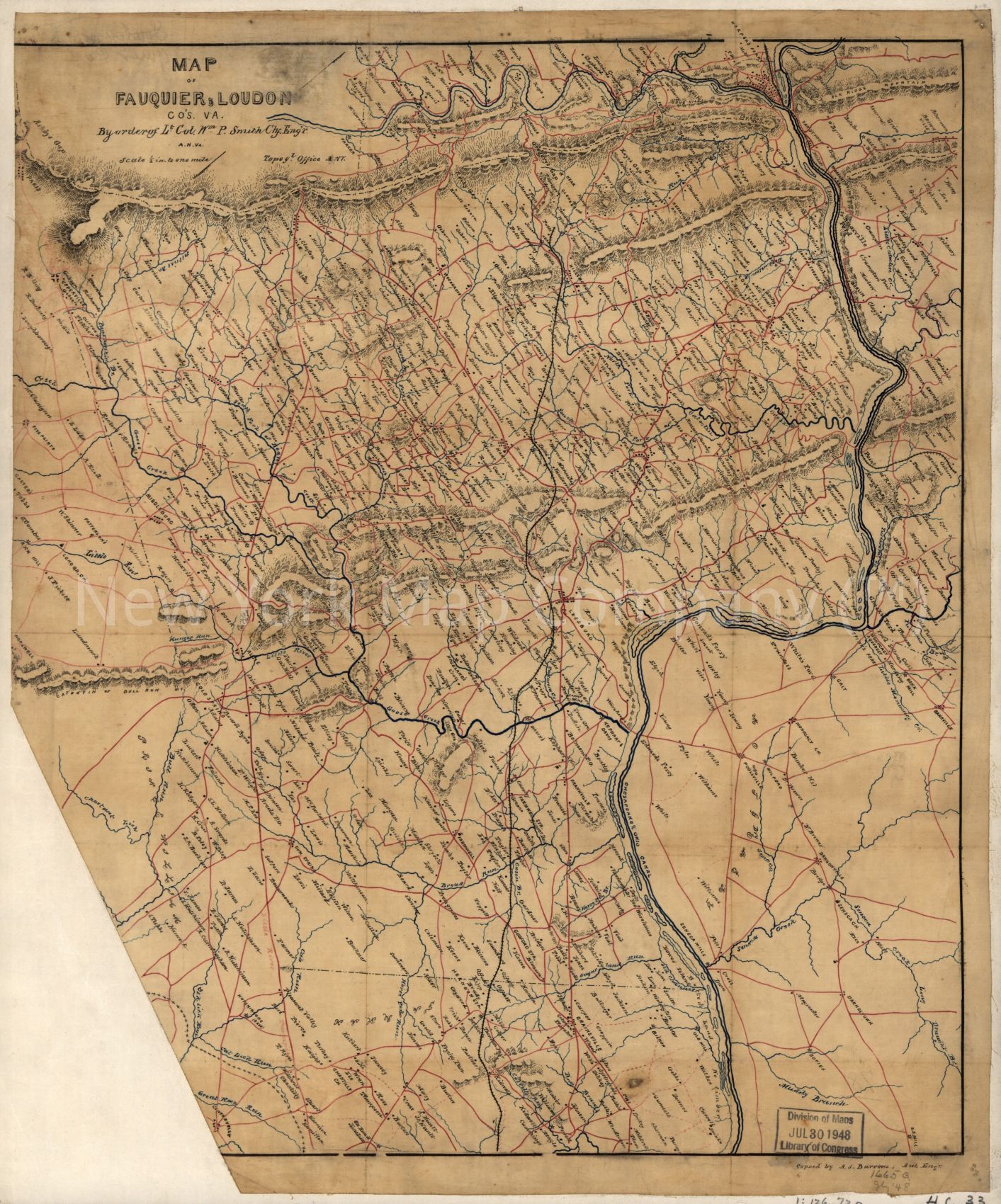 1863 MAP OF Fauquier and Loudon County, Va Fauquier County Loudoun